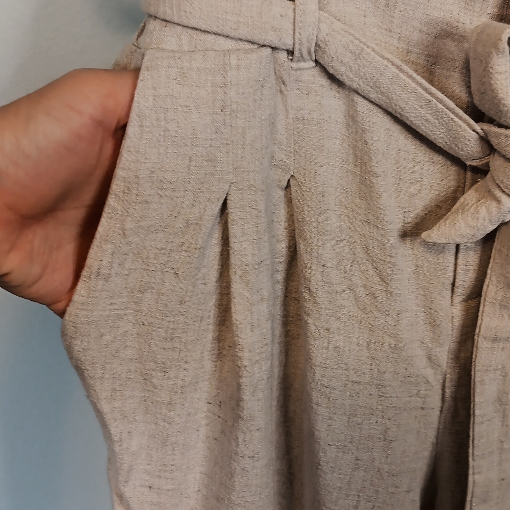 b.young Beige Linen Blend Paper Bag Shorts - Picture 3 of 11